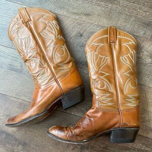 Tony Lama Vintage 70s western cowboy tony lama brown stitched cowboy boots